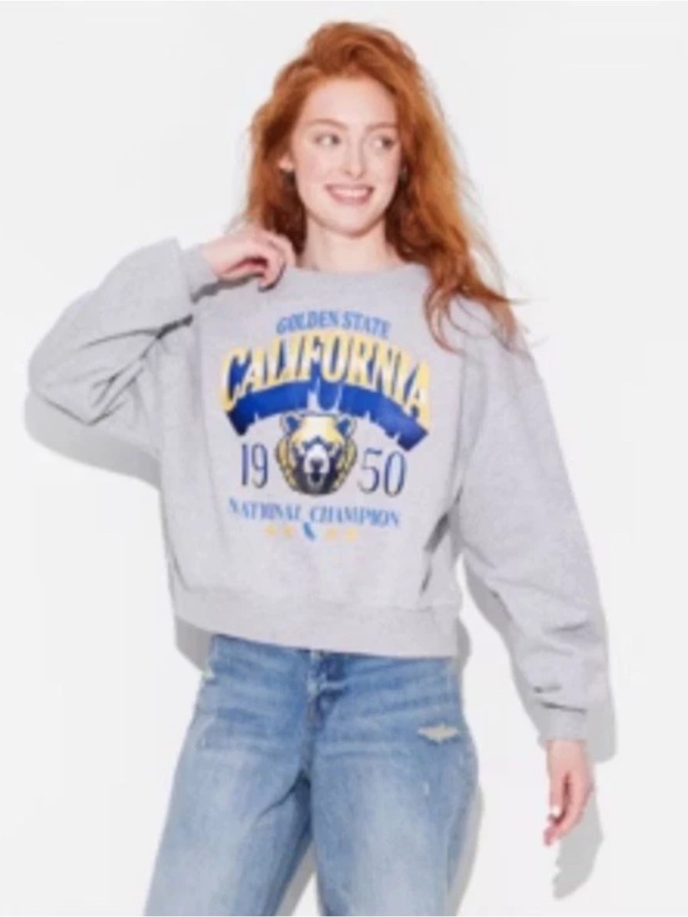 Modern Lux Heather Grey California Cropped Fleece Graphic Sweatshirt Small